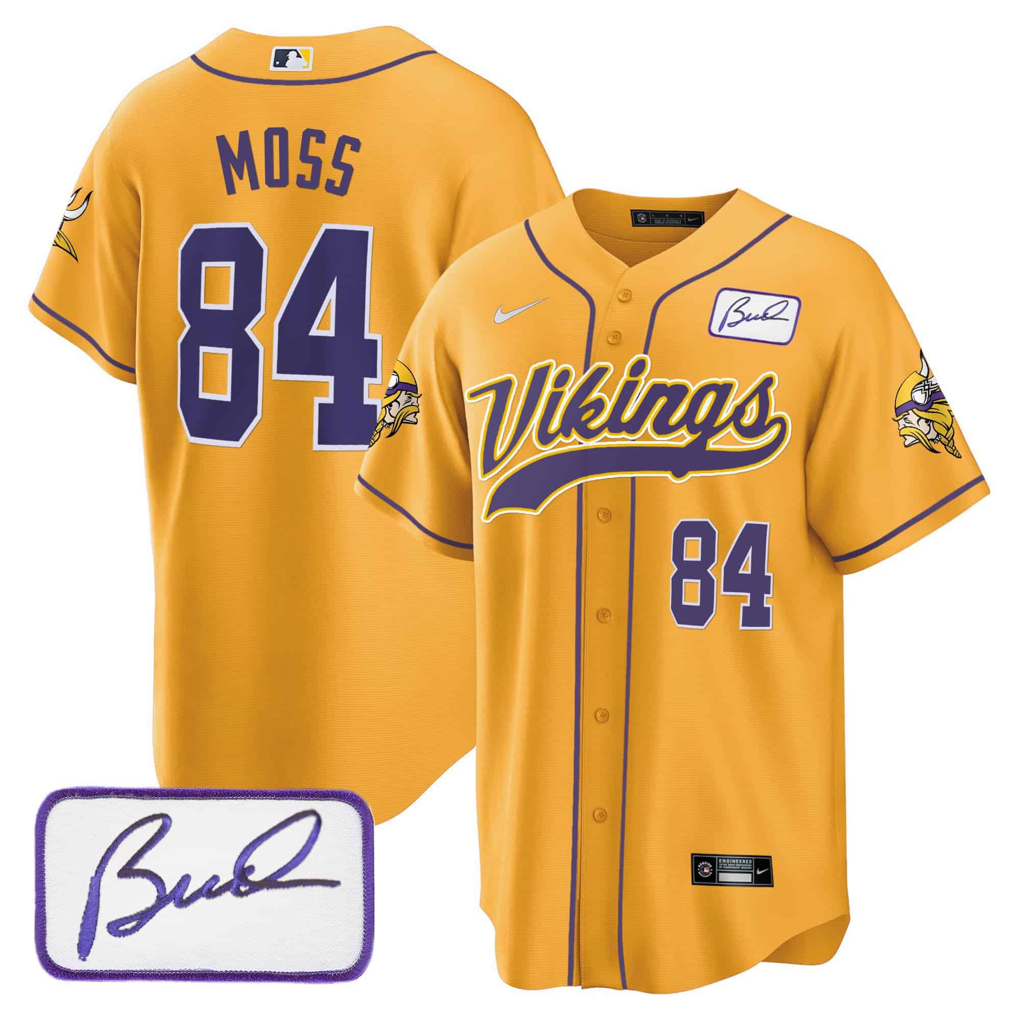 Men Minnesota Vikings #84 Moss Yellow 2024 Nike Bud Grant Patch Classic Baseball NFL Jersey->indianapolis colts->NFL Jersey